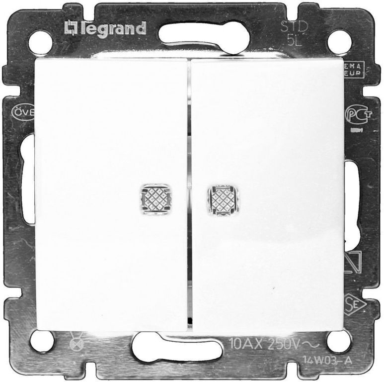 Legrand Valena Выключатель двухклавишный внутренней установки с инд белый