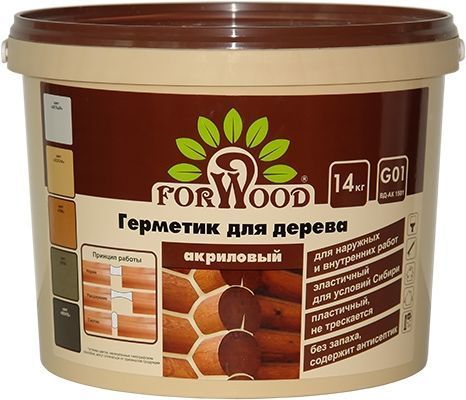 Герметик для дерева ForWood 14 кг (белый, сосна, тик, дуб или венге)