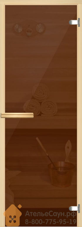 Дверь для сауны и бани АКМА Aspen M 7х18 (бронза, 8 мм, коробка осина, арт.