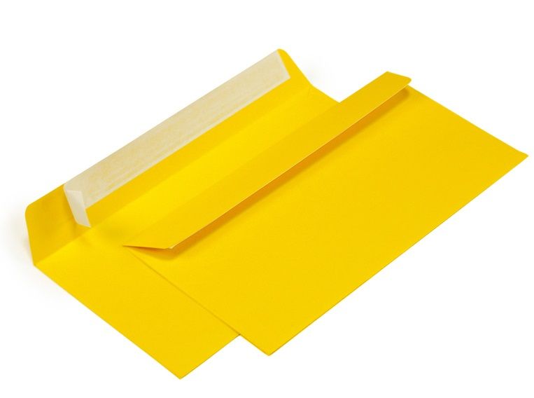 Конверт из цветной бумаги С65 (114*229) желтый. 100 шт Pack24