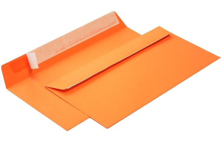 Конверт из цветной бумаги С65 (114*229) оранжевый. 100 шт Pack24