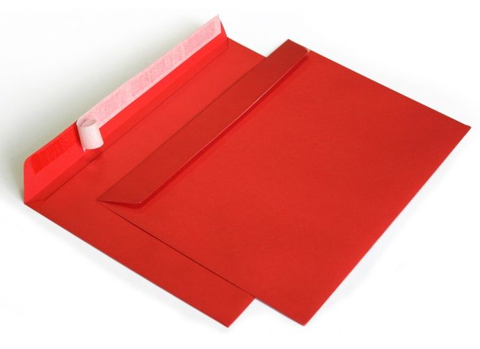 Конверт из цветной бумаги С4 (229*324) красный. 100 шт Pack24