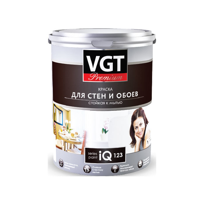 Краска для стен и обоев iQ123 база C стойкая к мытью VGT 9,5 кг