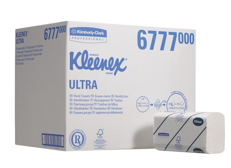 Kimberly-Clark 6777 KLEENEX Ultra Листовые бумажные полотенца двухслойные Z-сложения в пачке LUXURY