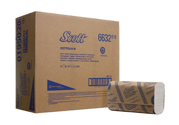 Kimberly-Clark 6633 SCOTT Scottfold Листовые бумажные полотенца однослойные W-сложения в пачке