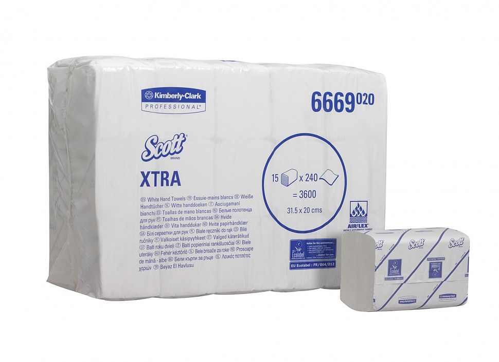 Kimberly-Clark 6669 SCOTT Xtra Листовые бумажные полотенца однослойные Z-сложения в пачке