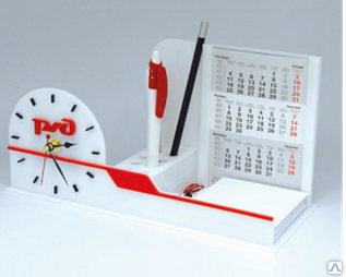 Подставка настольная с часами и календарем с логотипом
