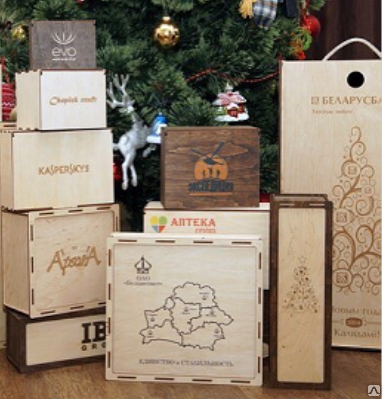 Подарочная упаковка (коробки) из дерева (фанеры) с логотипом