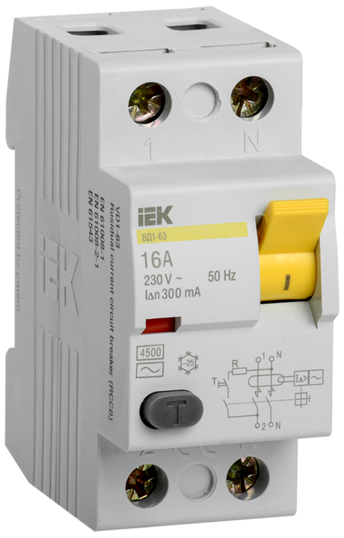 Выключатель дифференциального тока УЗО 2п ВД1-63 16A 300мA IEK