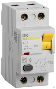 Выключатель дифференциального тока УЗО 2п ВД1-63 40A 30мA IEK 
