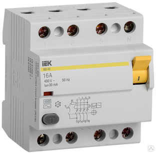 Выключатель дифференциального тока УЗО 4п ВД1-63 16А 30мА IEK 