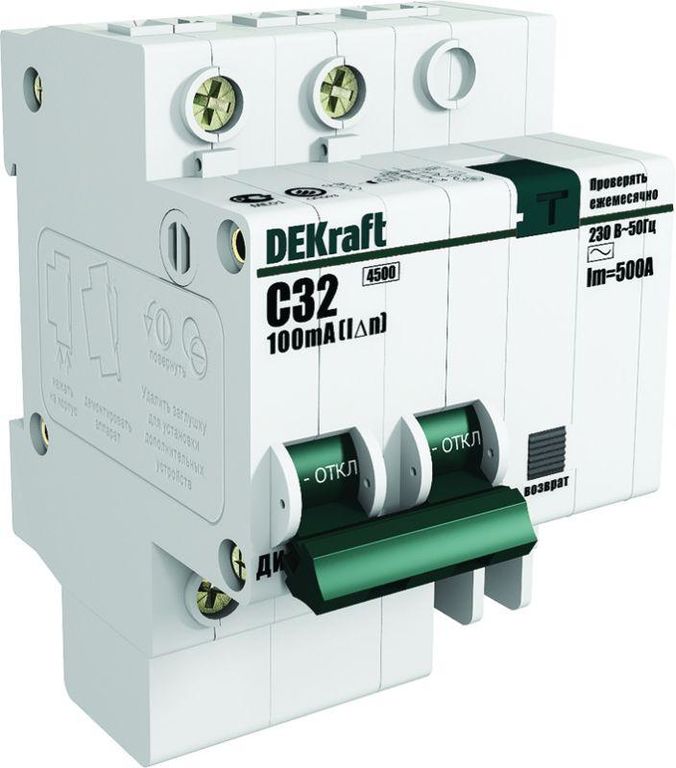Выключатель автоматический дифференциального тока 2п C 20 А 30мА тип AC 4.5кА ДИФ-101 4.5мод. DEKraft 15004DEK