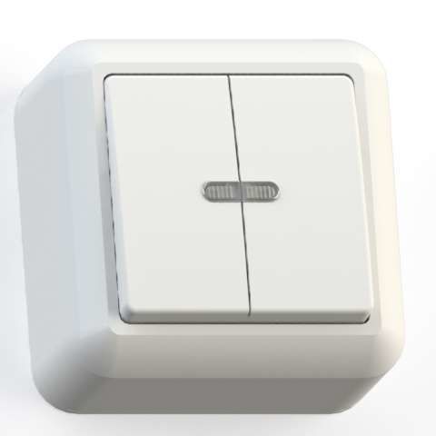 Выключатель 2-клавишный ОП Оптима 10А IP20 А510-387 с индикацией с монтажной пластиной цвет белый Кунцево 8004 Кунцево-Э