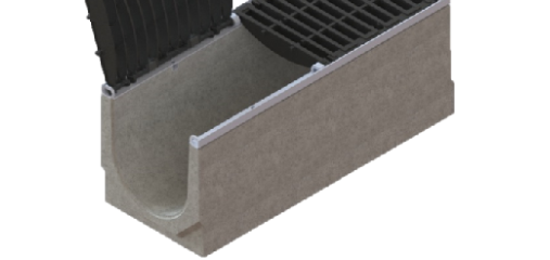 Лоток водоотводной BetoMax DN300 бетонный уклоном h265-h580 с оцинкованной насадкой с открывающейся решеткой