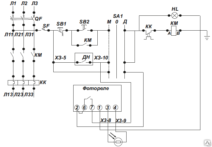 Схема освещения с фотореле