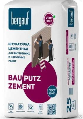 Штукатурка цементная для внутренних и наружных работ BAU PUTZ ZEMENT 25 кг BERGAUF