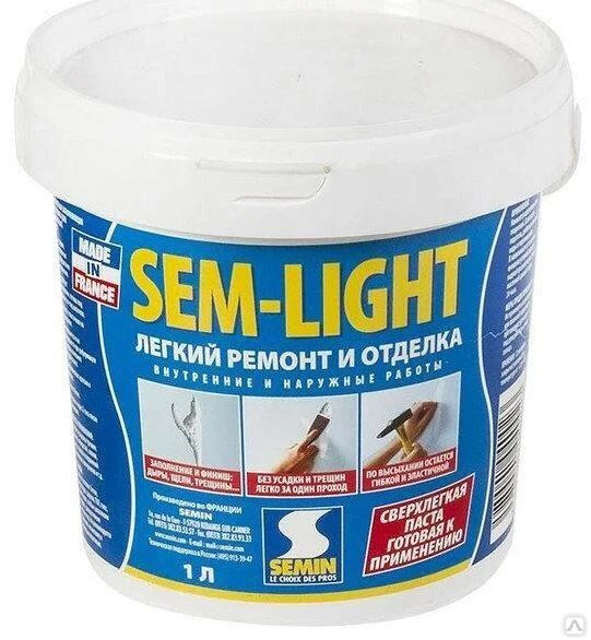 Шпатлевка для ремонтных работ Сверхлегкая заполняющая SEM-LIGHT 1 л Semin