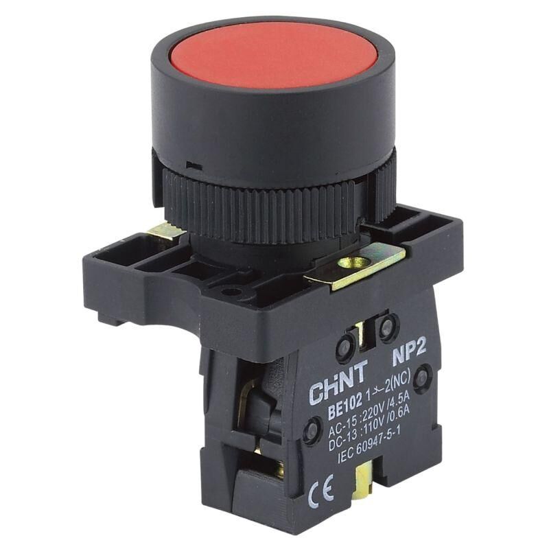 Кнопка управления NP2-EA45 без подсветки цвет красный 1НО + 1НЗ IP40 CHINT 574091