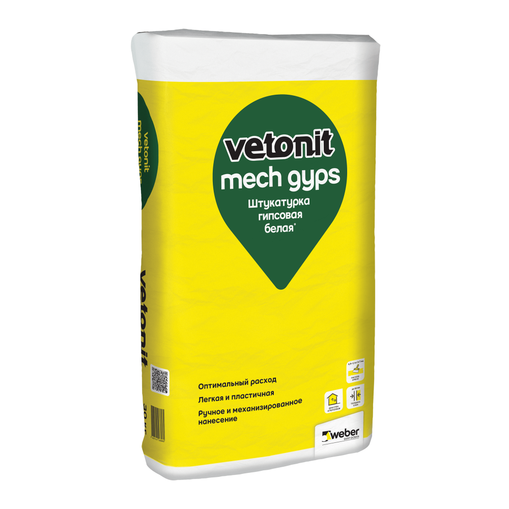Штукатурка гипсовая белая Vetonit Mech Gyps 30 кг, бумажный мешок, 40 шт./пал.