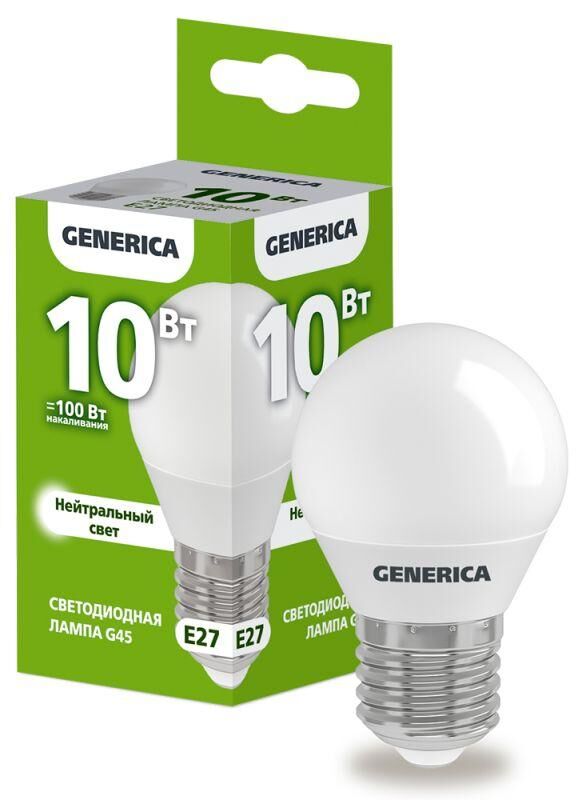 Лампа светодиодная G45 10 Вт шар 4000К E27 230 В GENERICA LL-G45-10-230-40-E27-G