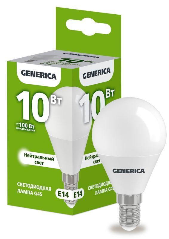 Лампа светодиодная G45 10 Вт шар 4000К E14 230В GENERICA LL-G45-10-230-40-E14-G