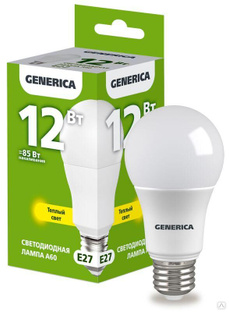 Лампа светодиодная A60 12Вт грушевидная 3000К E27 230В GENERICA LL-A60-12-230-30-E27-G 