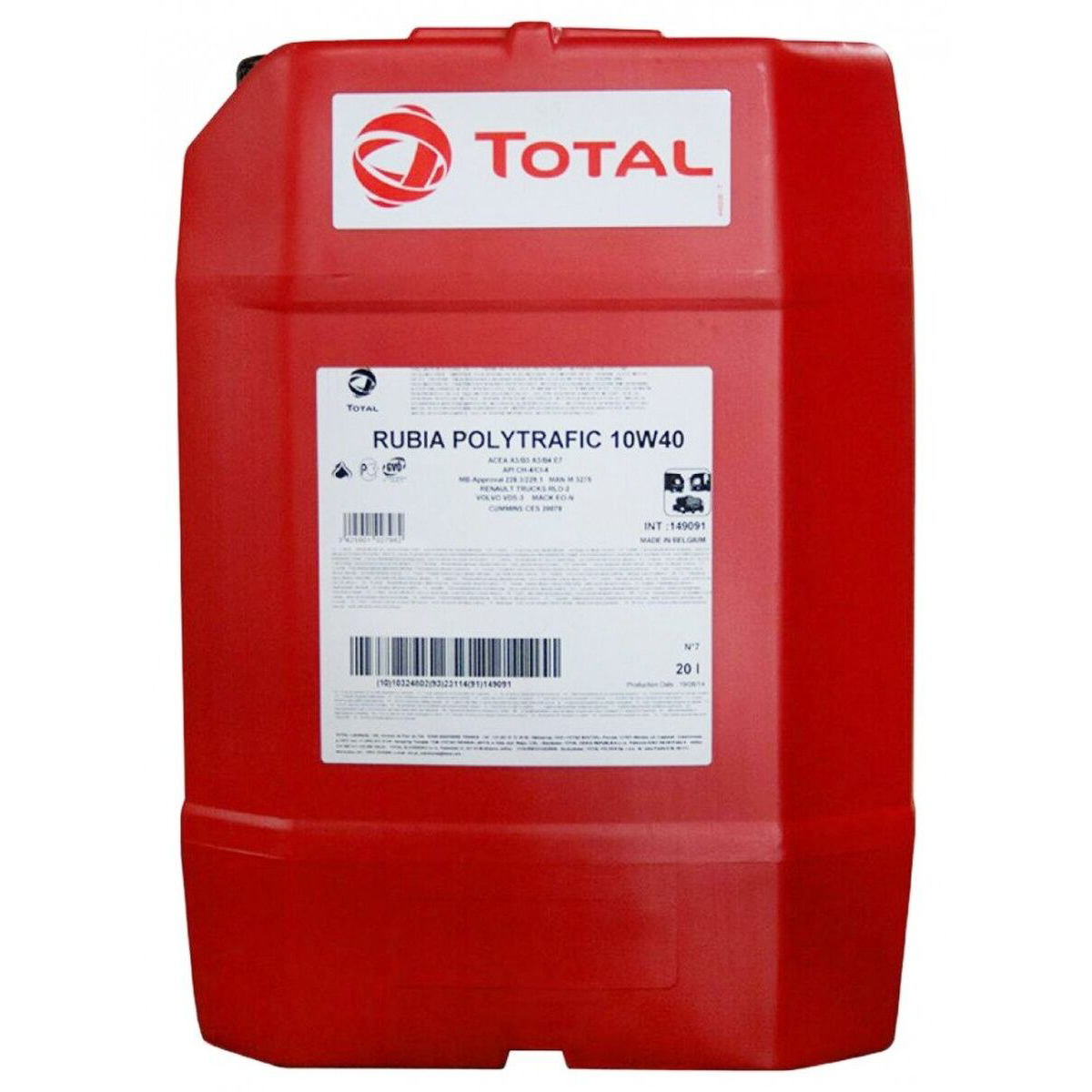 Масло моторное для тяжелых условий эксплуатации Total RUBIA POLYTRAFIC 10W40 20L полусинтетическое