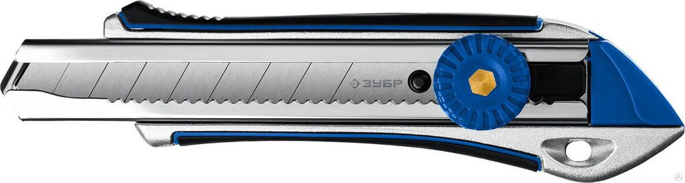 ЗУБР Титан-В, сегмент. Лезвия 18 мм, Металлический обрезиненный нож с винтовым фиксатором, Профессионал (09178)