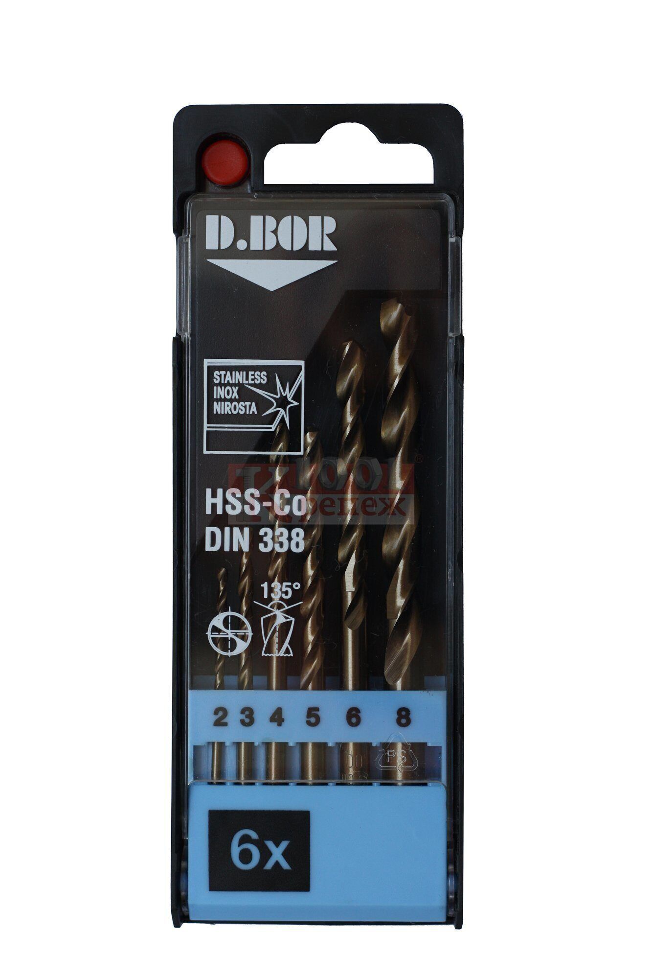 DIN 338 Сверла по металлу HSS-Co в наборе D.BOR Cobalt 5%, 2-8 мм (набор 6шт)