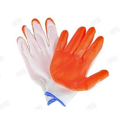 Перчатки нейлоновые обливные с нитриловым покрытием, оранжевые, Praktische Home