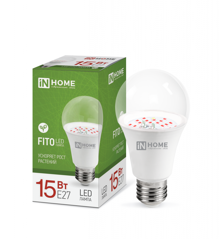 Лампа для растений LED-A60-FITO 15Вт 230В Е27 IN HOME 4690612036502