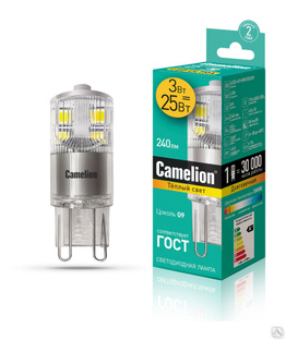 Лампа электрическая светодиодная LED3-G9-NF/830/G9 3Вт 220В CAMELION 