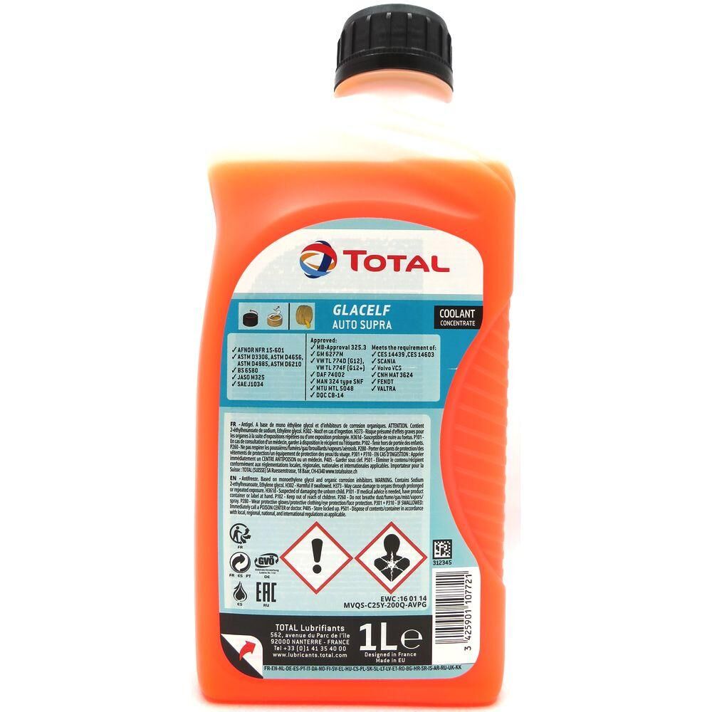 Антифриз TOTAL Glacelf Auto Supra (1 л, концентрат, оранжевый), цена в  Санкт-Петербурге от компании ТехноПарк