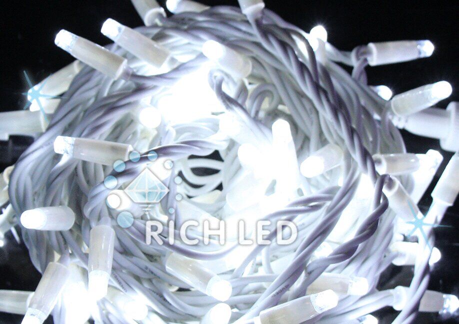 Светодиодная нить Rich LED 10 м, 220V, мерцание, IP65, резиновый пр., белый (арт.RL-S10CF-220V-RW/W)