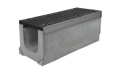 Лотки водоотводные бетонные BetoMax с решёткой щелевой чугунной с защёлкой DN500 каскадом h460-760 кл.E600 (комплект)