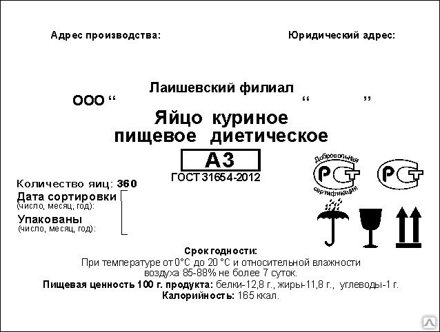 Образец маркировки пищевой продукции