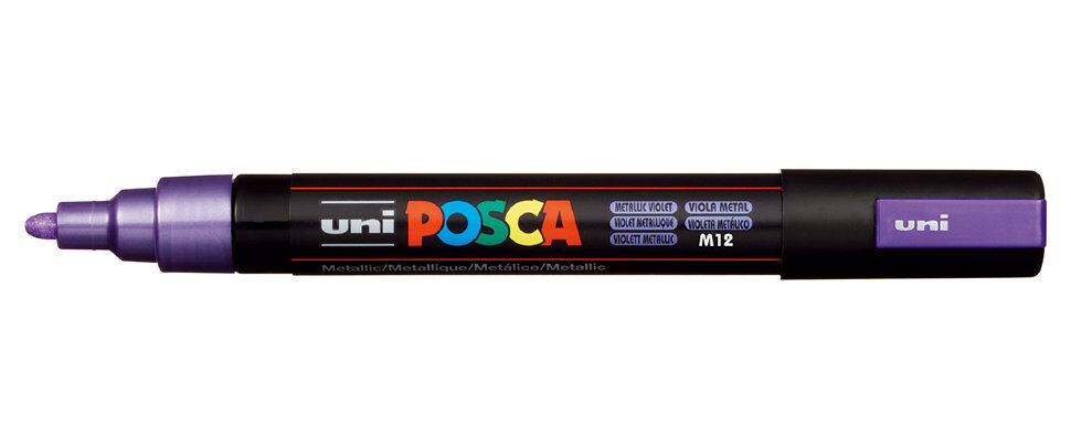 Маркер на водной основе POSCA PC-5M, фиолетовый металлик (M. VIOLET - М12), 1.8 - 2.5 мм, пул. нак.