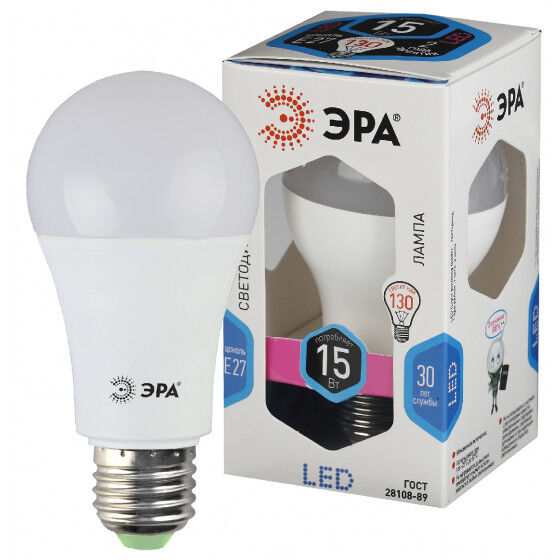 Лампа светодиодная Эра LED A60-15W-840-E27 (диод, груша, 15Вт, нейтр, Е27)