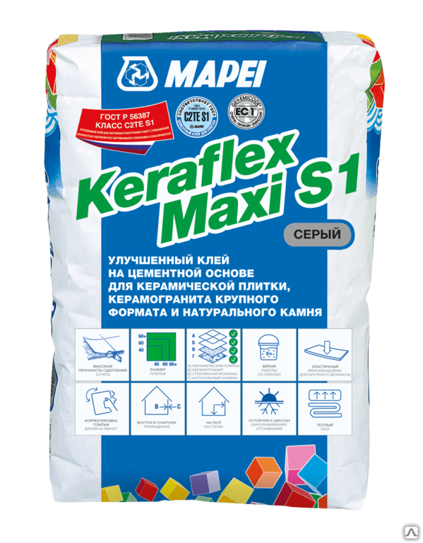 Плиточный клей Mapei Keraflex Maxi S1 серый мешок 25 кг