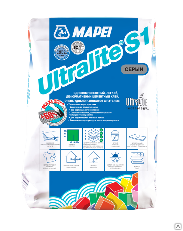 Плиточный клей Mapei Ultralite S1 серый мешок 15 кг