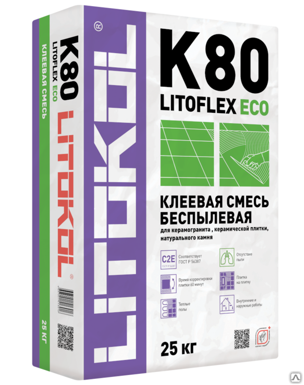 Плиточный клей Litokol Litoflex K80 Eco серый мешок 25 кг