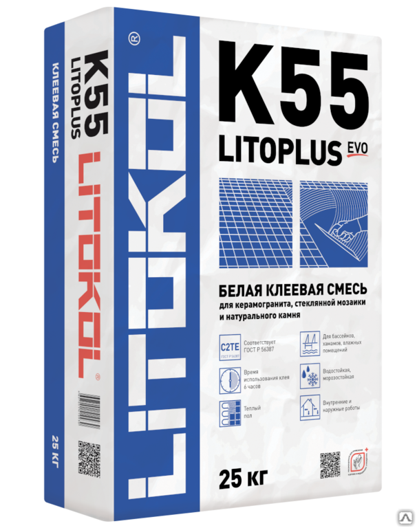 Плиточный клей Litokol Litoplus K55, белый мешок 25 кг